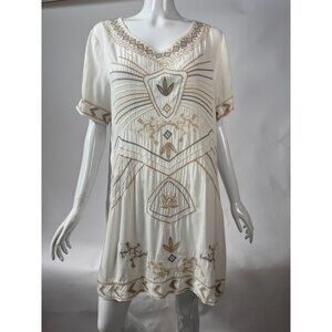 Boho Chic Rayon Tunic Dress With Intricate Embroidery by Monoreno sz Medium